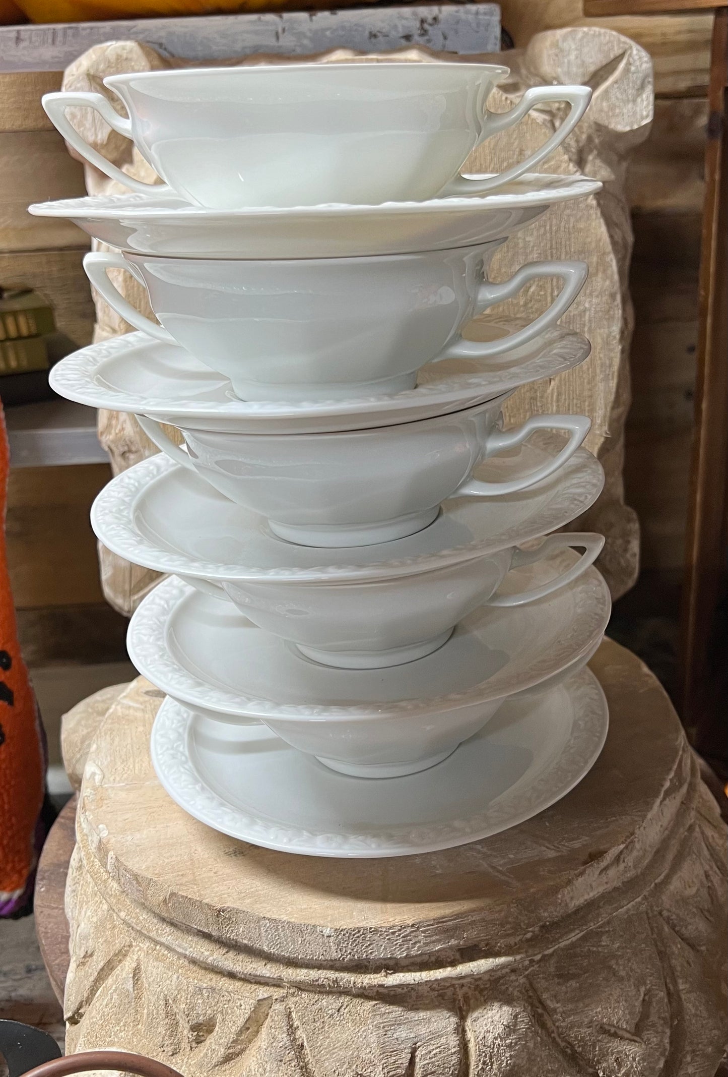 ROSENTHAL (GERMANY) MARIA WHITE --CREAM SOUP BOWLS AND SAUCER SET OF 4