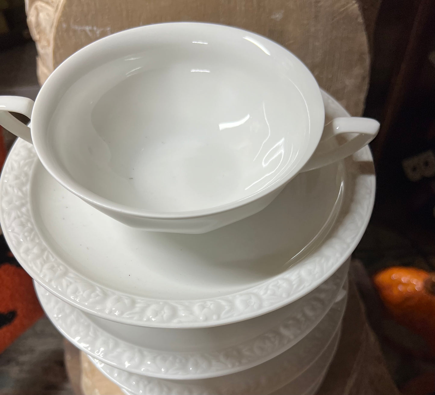 ROSENTHAL (GERMANY) MARIA WHITE --CREAM SOUP BOWLS AND SAUCER SET OF 4