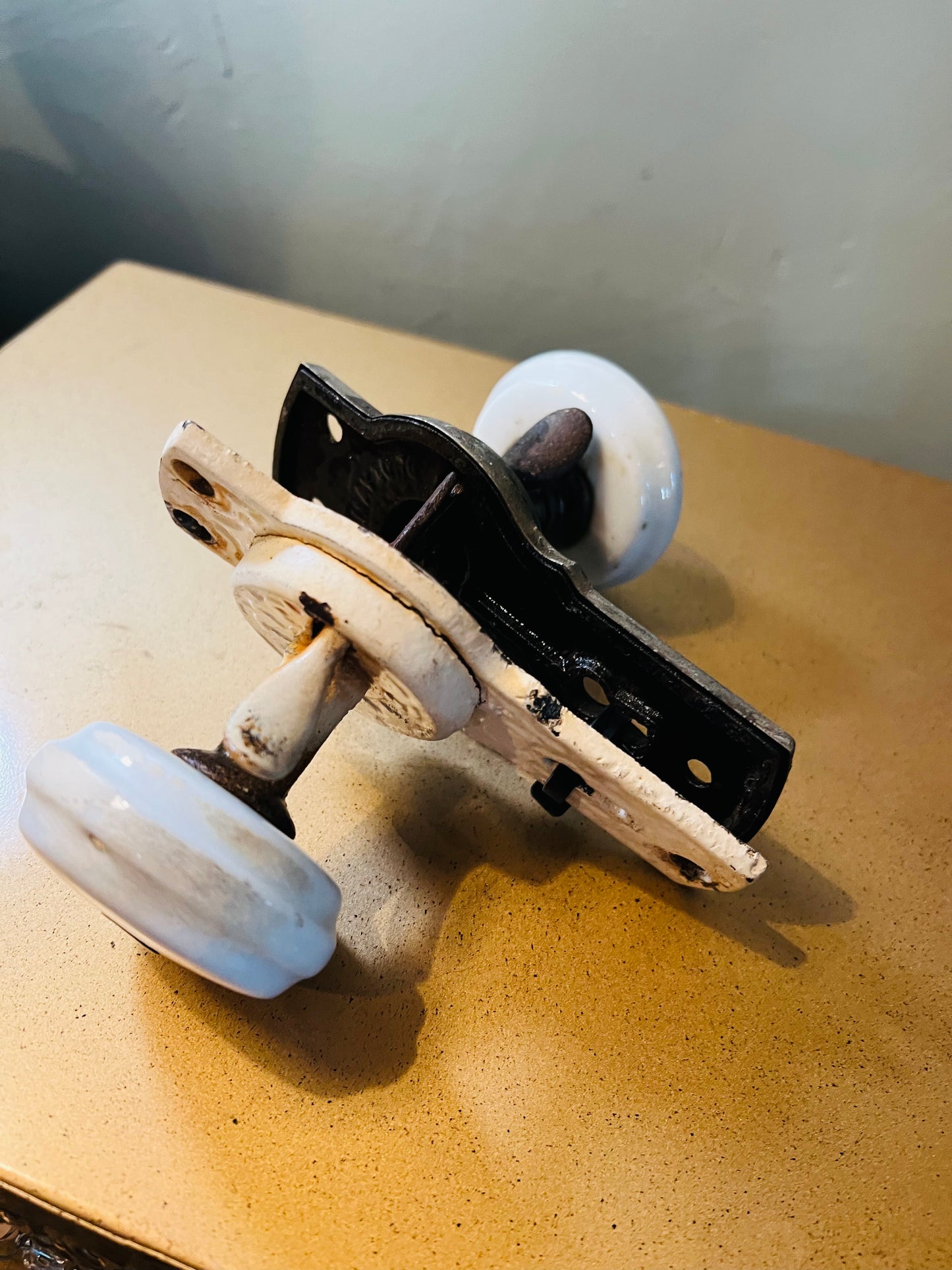 Porcelain Door Knob with Brass Inset