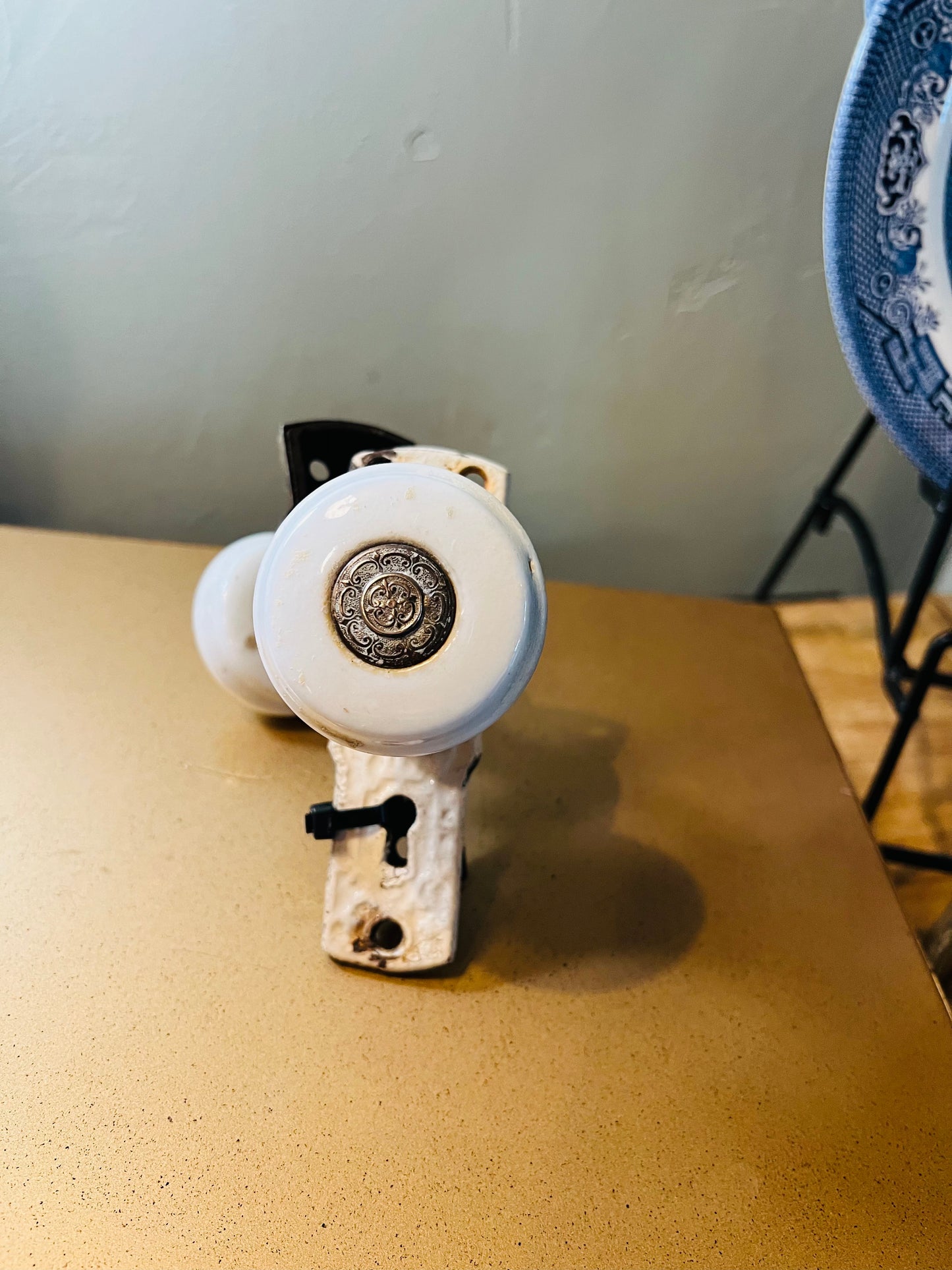 Porcelain Door Knob with Brass Inset