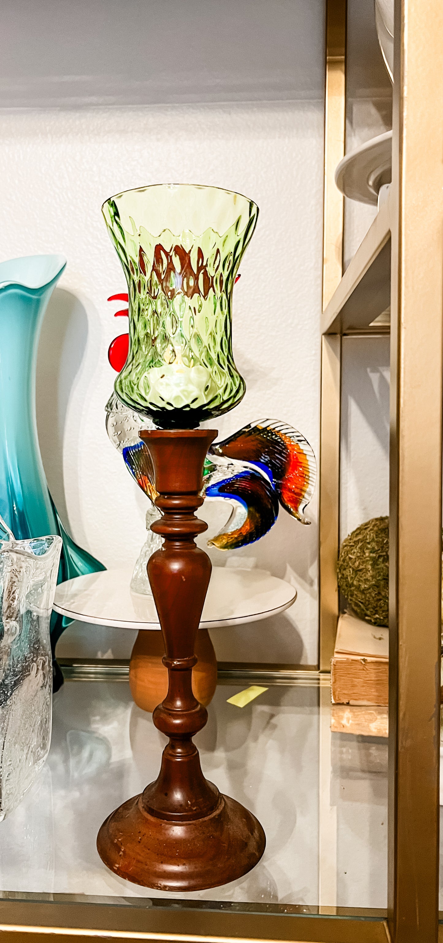 Vintage wooden candle stick w/votive