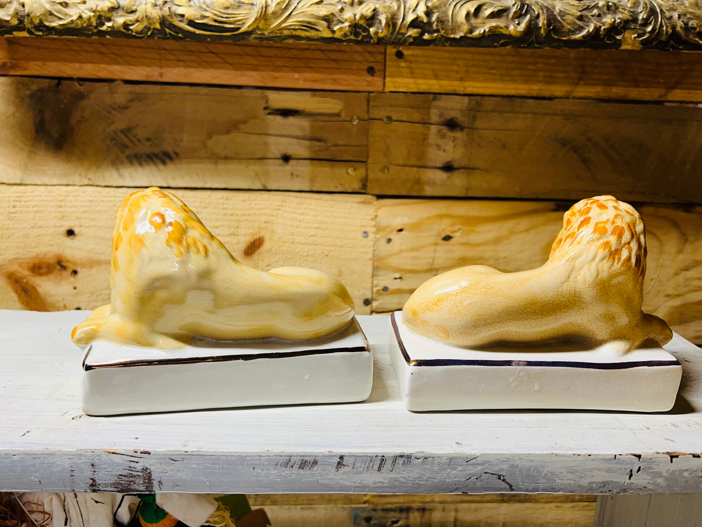 English Stafforshire Style Mantle Lion Guardian Pair