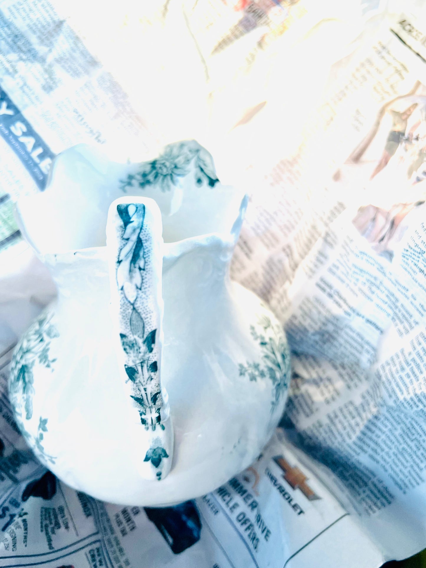 Vintage Buffalo Pottery Chrysanthemum Flowers Water Pitcher USA Circa 1900s Rare