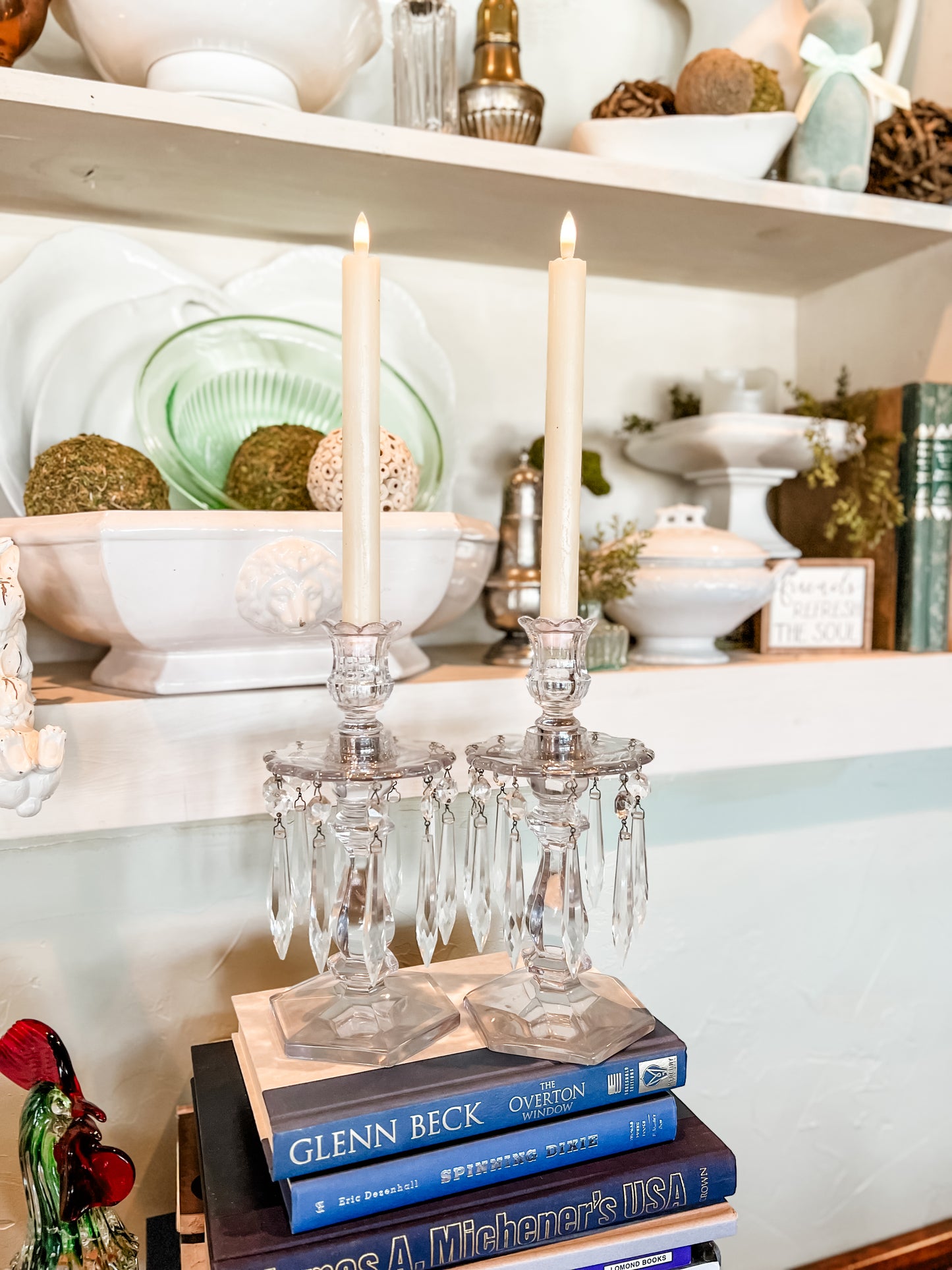 Vintage Crystal Candlestick set w/Bobeches & prisms