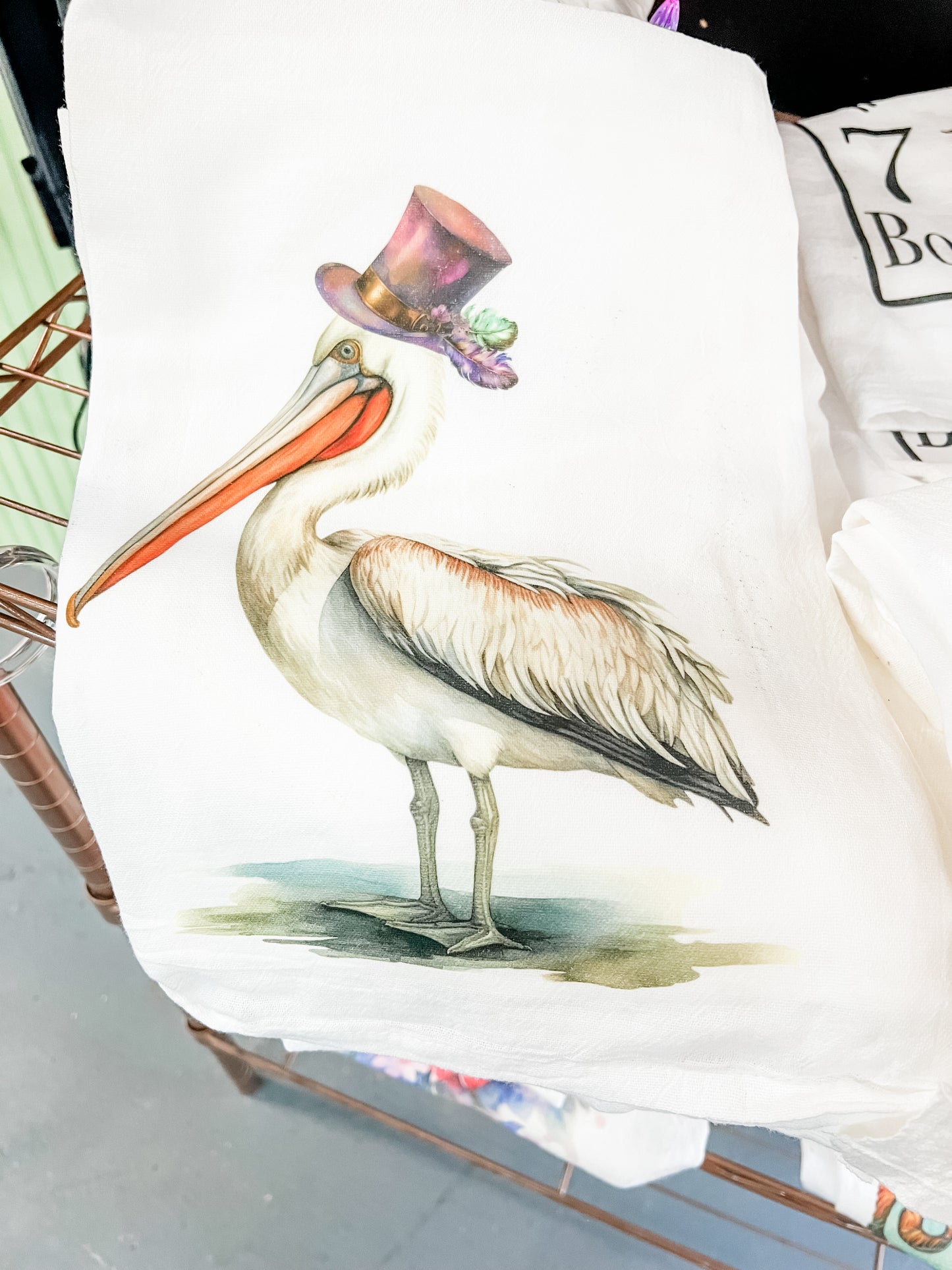 Top Hat Mardi Gras Pelican Tea Towel