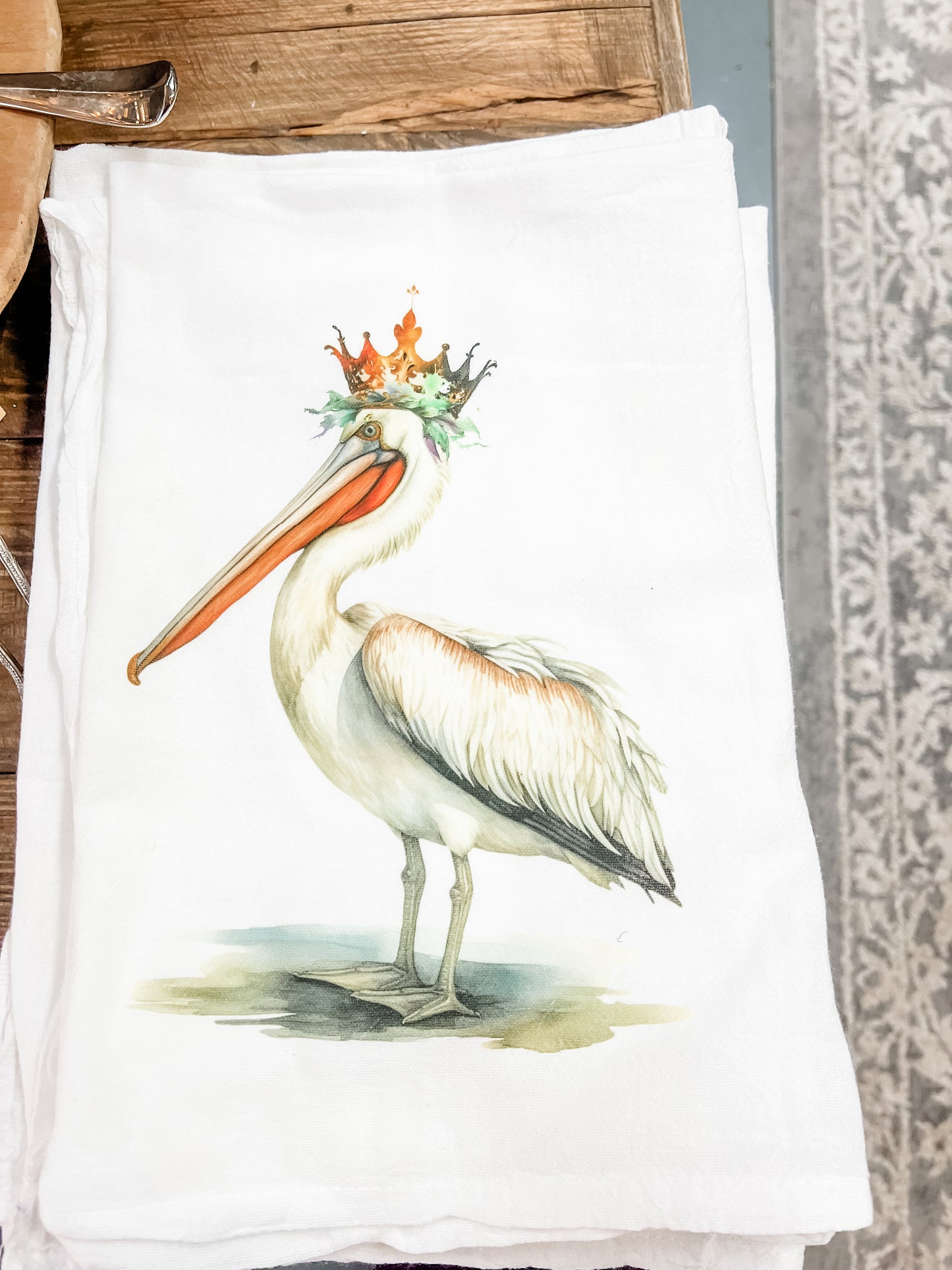 Crown Mardi Gras Pelican Tea Towel