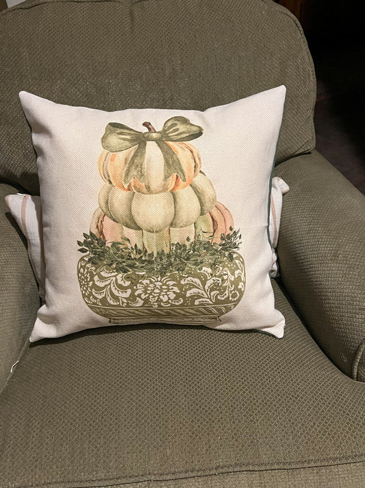 Green Toile pumpkin Topiary Pillow