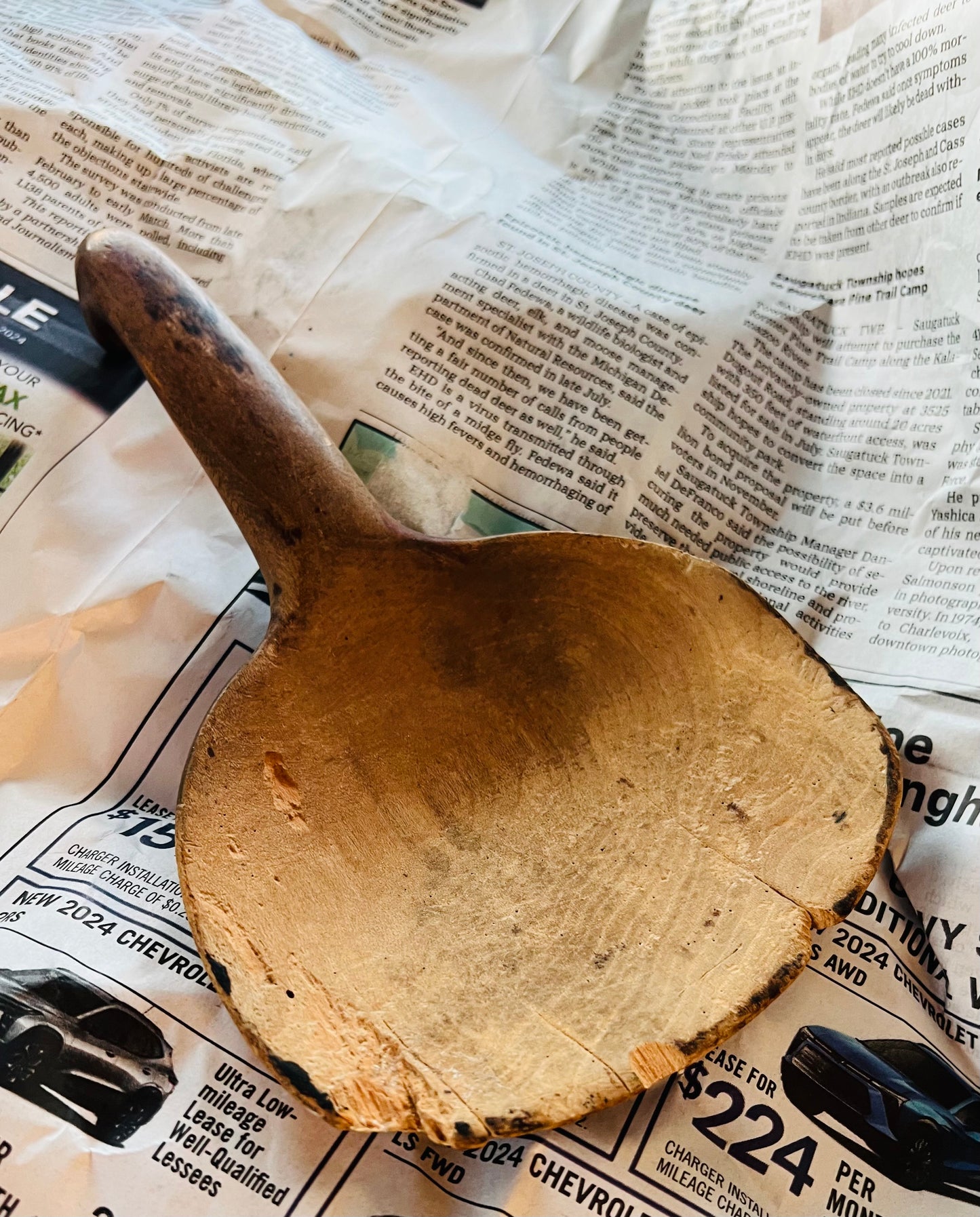 9” Primitive wooden scoop