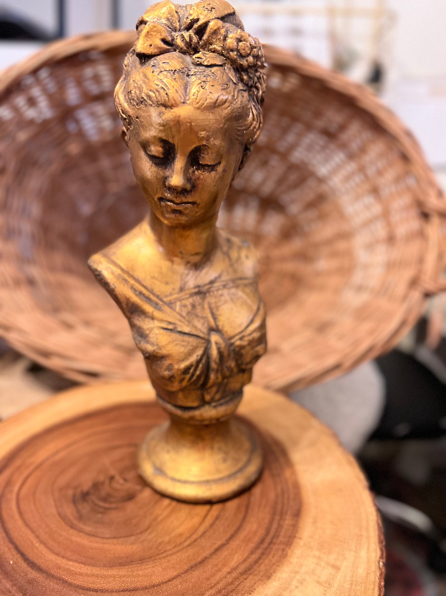 Vintage Gold Leaf Chalkware Bust of Girl