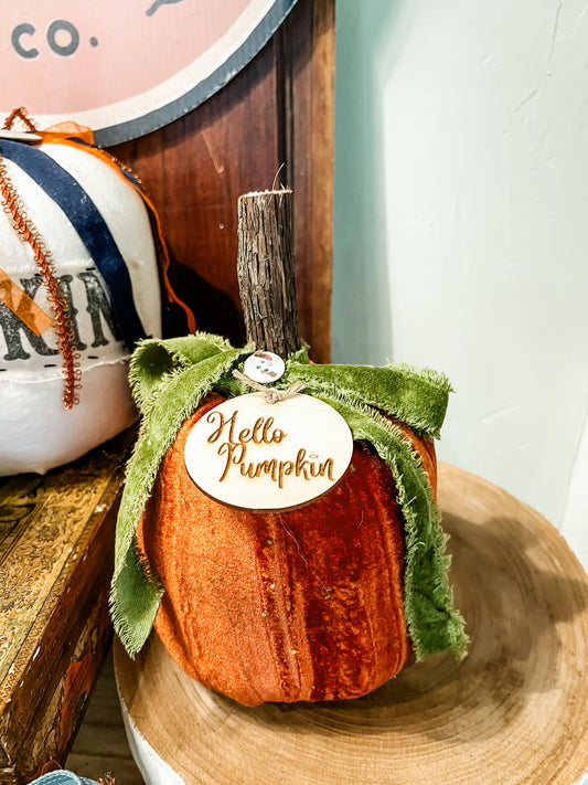 Burnt Orange Velvet Shabby Pumpkin-Small