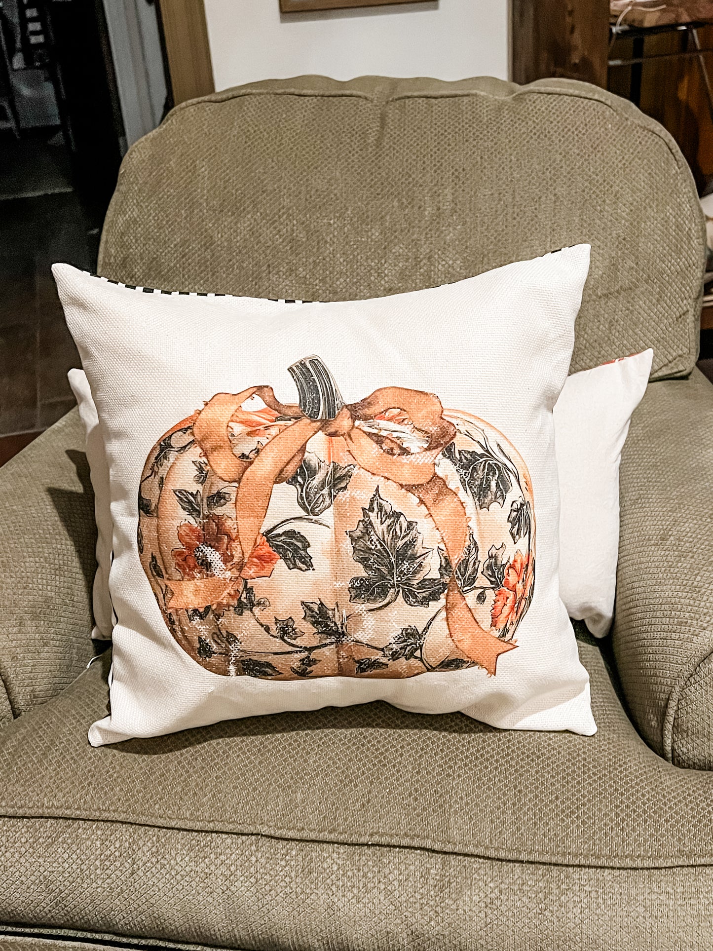 Distressed Black Toile pumpkin Pillow