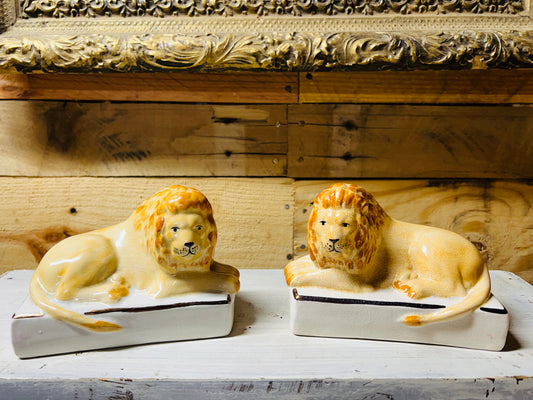 English Stafforshire Style Mantle Lion Guardian Pair