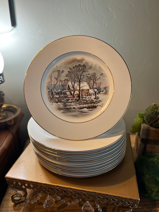 Avon winter scene plates